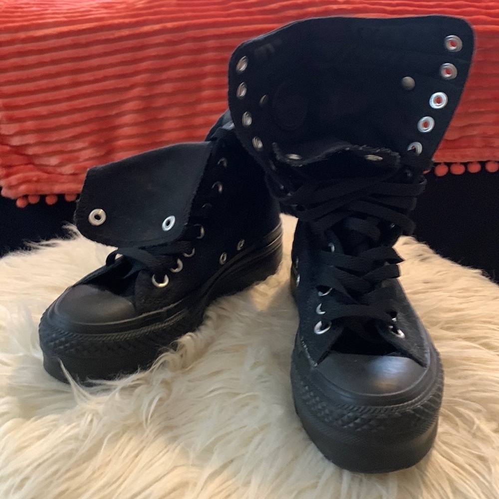 Converse, Black, ultra high top, platform sneakers. **Rare variety**